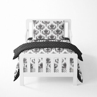 Classic Damask Black/Gray/White 4 pc Toddler Bedding Set