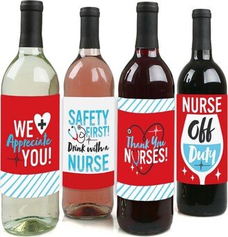 Big Dot Of Happiness Thank You Nurses - Nurse Appreciation Week Decor Wine Bottle Label Stickers 4 Ct