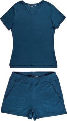 Leena and Lu Pima Basic Tee Short Set - Blue