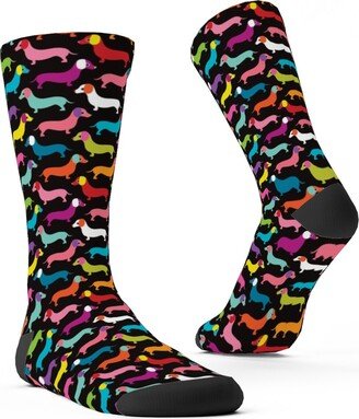 Socks: Retro Dachshund Dogs Custom Socks, Multicolor