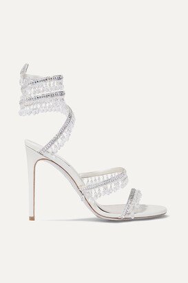 Cleo Embellished Metallic Satin And Leather Sandals - Silver