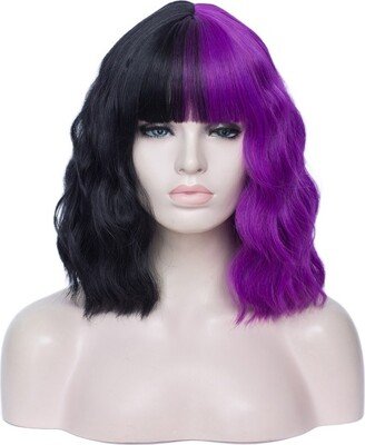 Unique Bargains Curly Wig Wigs for Women 14 Black Purple with Wig Cap