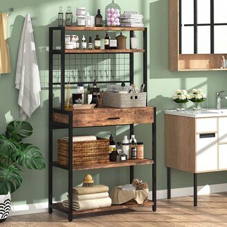 Bluebell 5-Tier Kitchen Bakers Rack with Hutch Drawer and 8 S-Hooks