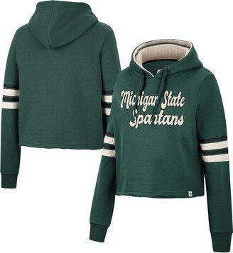 Women's Green Michigan State Spartans Retro Cropped Pullover Hoodie