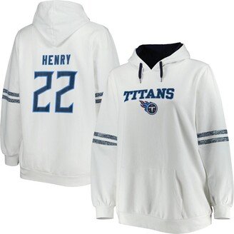 Women's Derrick Henry White, Navy Distressed Tennessee Titans Plus Size Name and Number Pullover Hoodie - White, Navy