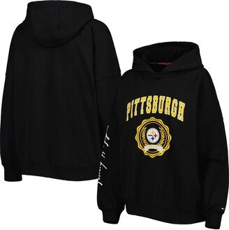 Women's Black Pittsburgh Steelers Becca Drop Shoulder Pullover Hoodie