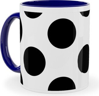 Mugs: Polka Dot - Black And White Ceramic Mug, Blue, 11Oz, Black