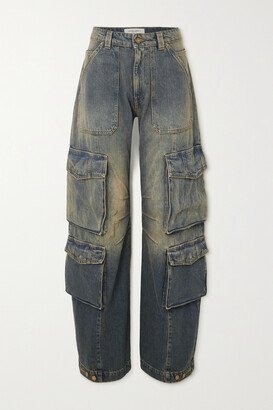 Distressed Wide-leg Cargo Jeans - Blue