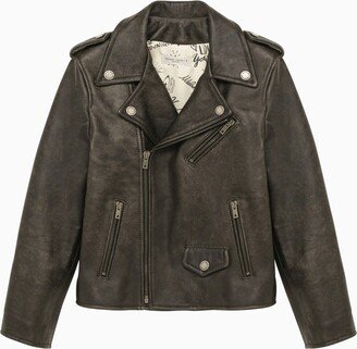 Black leather biker jacket-AF