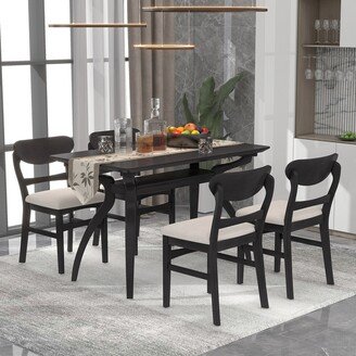 EDWINRAY Dining Table Set for 4, Dining Table & Chairs Set, 5 Piece Rubberwood Dining Table Set with Storage Space & Soft Cushion Chairs