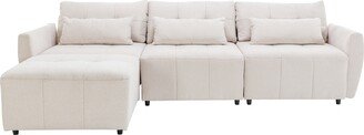 TOSWIN Chenille L-Shaped Sectional Sofa, Movable Ottoman, USB Ports, 3 Lumbar Pillow