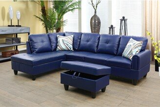 LifeStyle Furniture Oceanstar 3-Pieces Sectional Sofa Set,Navy Blue,Faux Leather