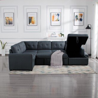 YUNLife&Home Oversized U-Shaped Reversible Modular Sectional Sofa with Pull Out Sleeper Bed