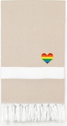 100% Turkish Cotton Diamond Cheerful Rainbow Heart Pestemal Beach Towel - Beige