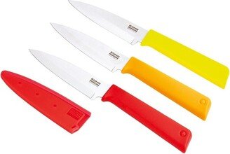 Non-Stick Straight 4-Inch Paring Knife, Set of 3, Red, Orange, Yellow