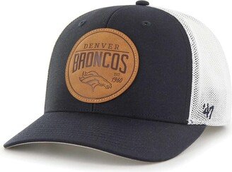 Men's Navy Denver Broncos Leather Head Flex Hat