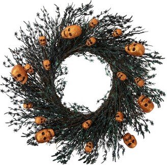 Northlight Black and Orange Skulls and Spiders Halloween Twig Wreath, 22-Inch, Unlit