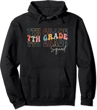 Funny Teacher Back To School For Teacher Students Seventh Grade Squad Retro Groovy 7th Grade Back To School Pullover Hoodie