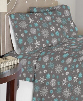 Luxury Weight Snowflakes Printed Cotton Flannel Sheet Set, Twin Xl