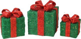 Northlight Set of 3 Lighted Green Gift Boxes with Red Bows Outdoor Christmas Decorations 10