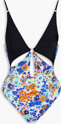 Cutout floral-print swimsuit
