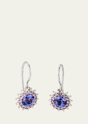 18K White Gold Diamond, Tanzanite and Pink Sapphire Wire Drop Earrings