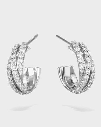 Triple Crossover 14k White Gold Diamond Hoop Earrings, 15mm