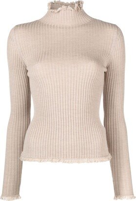 Fringed High-Neck Wool Jumper