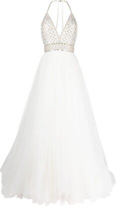 Eva crystal-embellished halterneck gown