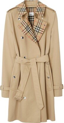 Vintage Check-trim short trench coat