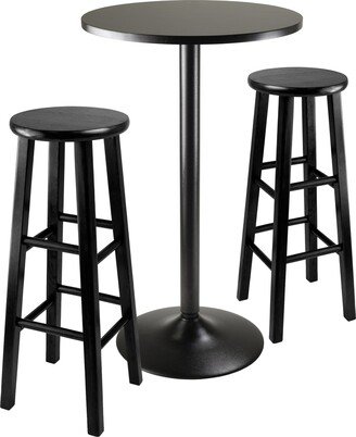 3pc Round Black Pub Table with two 29 Wood Stool Square Legs