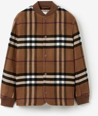 Quilted Check Wool Blend Bomber Jacket Size: 34