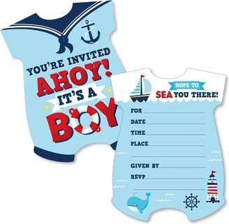 Big Dot of Happiness Ahoy It's a Boy - Shaped Fill-In Invitations - Nautical Baby Shower Invitation Cards with Envelopes - Set of 12