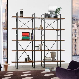 Davee Furniture Kepheus Adjustable Antique Walnut Wood and Metal Display and Steel Etagere Bookcase - 70.86'' x 71.06'' x 12.52''