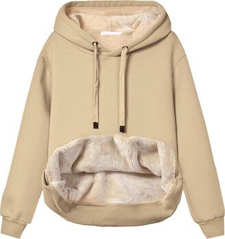 Haellun Womens Casual Winter Warm Fleece Sherpa Lined Pullover Hooded Sweatshirt(Khaki