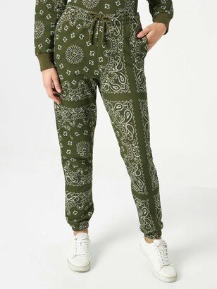 Woman Fleece Pants With Green Bandanna Print