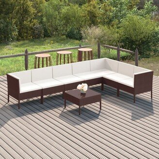 8 Piece Patio Lounge Set with Cushions Poly Rattan Brown-AC