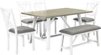 EDWINRAY 6-Piece Kitchen Dining Table Chair Set with Table, Bench & 4 Chairs-AA