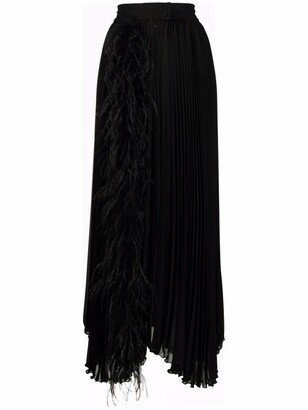 Feather-Trim Pleated Maxi Skirt