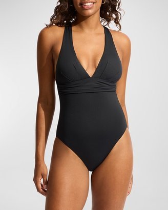 Plunge Cross-Back One-Piece Swimsuit