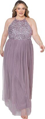 Maya Deluxe Women's Ladies Bridesmaid Maxi Dress Halter Neck Sequin Embellished Prom Graduation Wedding