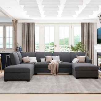 GREATPLANINC Breathable Fabric Couch U-Shape Upholstered Sofa Set w/ Chaise Sofa