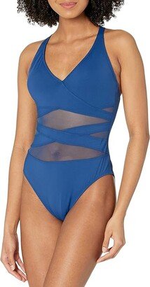 Don't Mesh with Me X Back Crisscross Mesh Mio (Navy) Women's Swimsuits One Piece