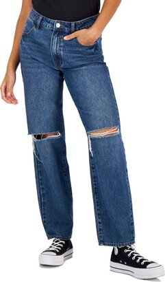 Juniors' Ripped Knee High-Rise Dad Jeans