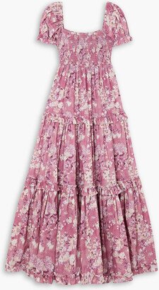 Zuri smocked tiered floral-print cotton-voile maxi dress