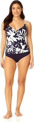 V Wire Elongated Underwire Tankini (Navy White) Women's Swimwear