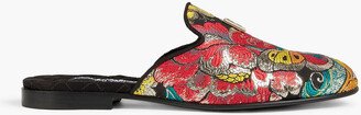 Embellished metallic jacquard slippers