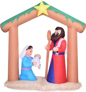 Fraser Hill Farms Pre-Lit Inflatable 7' Nativity Scene With Mary, Joseph, & Baby Jesus
