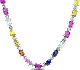 Mimi & Max 24 1/2 CT TGW Multi-Color Created Sapphire Tennis Necklace in Sterling Silver