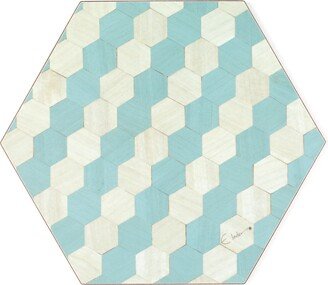 E. Inder Designs Small Placemats Set Of Six In Light Blue And Grey Hexagonal Design. Heat Proof. Tied With Ribbon For A Great Gift.